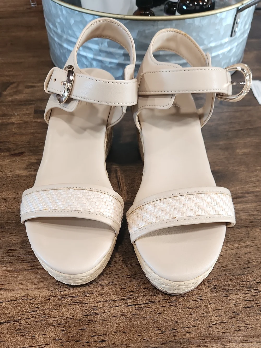 Naturalizer Women's Cream Wedge Sandals with Ankle Strap